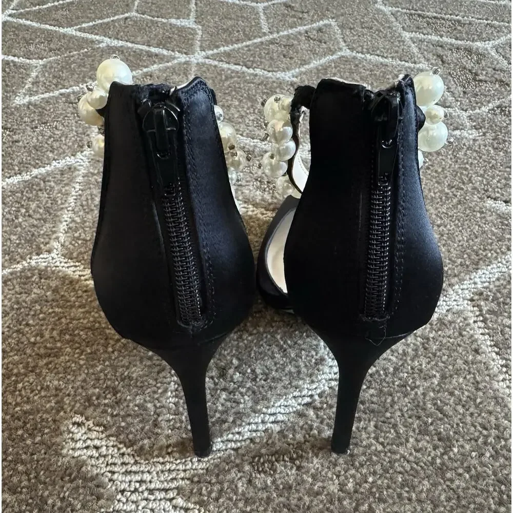 Betsey Johnson SB Ellah Pearl Crystal Embellished Mesh High Heels Pointed Toe 8